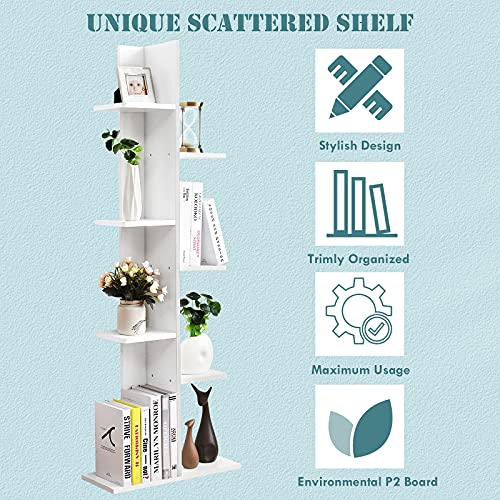 Giantex 7-Tier Bookshelf, Multipurpose Storage Shelf Space-Saving Bookcase Wood Display Shelf Stand for Books Photos Artwork, Pot Plant, Storage Holder Rack w/ 8 Open Well-Arranged Shelves, White