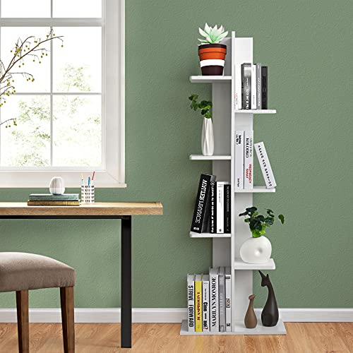 Giantex 7-Tier Bookshelf, Multipurpose Storage Shelf Space-Saving Bookcase Wood Display Shelf Stand for Books Photos Artwork, Pot Plant, Storage Holder Rack w/ 8 Open Well-Arranged Shelves, White
