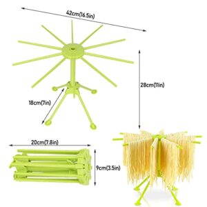 Kitchen Pasta Drying Rack Folding, iPstyle Spaghetti Drying Rack Noodle Stand with 10 Bar Handles Green (Drying Rack)