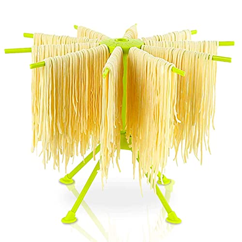 Kitchen Pasta Drying Rack Folding, iPstyle Spaghetti Drying Rack Noodle Stand with 10 Bar Handles Green (Drying Rack)