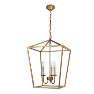 foyer lantern pendant light fixture, dst gold iron cage chandelier industrial led ceiling lighting, size: d17'' h25'' chain 45''