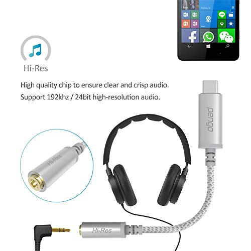 pengo USB C to 3.5mm Audio Adapter, USB-C to Audio Jack, Hi-RES DAC 192khz/24bit, USB Type C Headphone Jack Adapter for iPadPro, AUX Adapter for Pixel 3/4/5 XL, S9,S10,S21,S20,S22 Note 10 and More