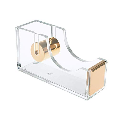 Acrylic Gold Tape Dispenser,Clear Acrylic Desk Dispenser Kit , Modern Design Office Desktop Tape Dispense