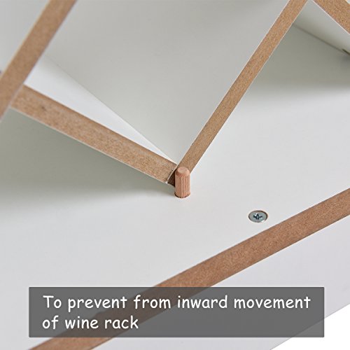 Giantex Wall Mounted Wine Rack Organizer W/Metal Glass Holder & Multifunctional Storage Shelf Modern Diamond-Shaped Wood Wine Server for 6 Bottles Wine Storage Display Rack (White)