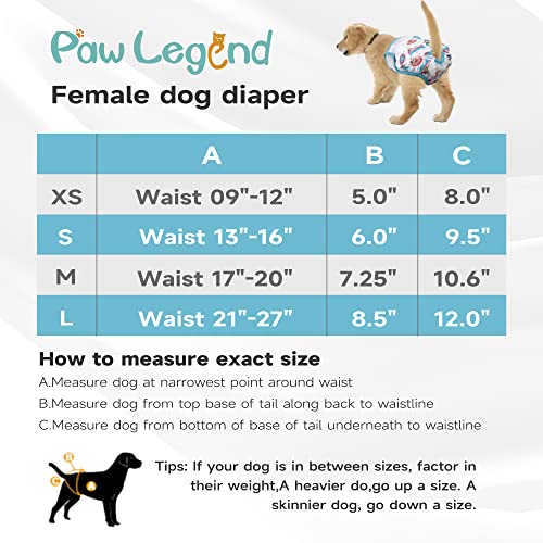 Paw Legend Washable Reusable Female Dog Diapers - No Leak Doggie Diapers for Heat Cycle (3 Pack,Adorable,Small)