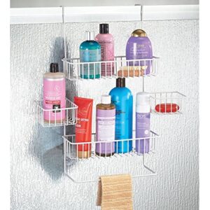 mDesign Steel Over the Door Shower Caddy - Hanging Shower Organizer Rack w/ 4 Baskets, 2 Hooks - In-Shower Hanging Caddy for Bathroom - Over Door Shower Caddy Hanger - Klypon Collection - Matte White