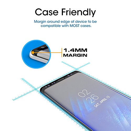 amFilm Glass Screen Protector for Samsung Galaxy S8, 3D Curved Tempered Glass, Dot Matrix with Easy Installation Tray, Case Friendly (Black)