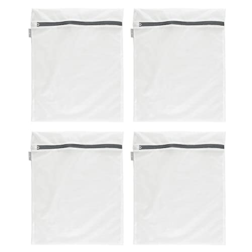 mDesign Large Laundry Mesh Wash Bag - Fine Weave Fabric, Zipper Closure, Washing Machine and Dryer Safe, Protect Lingerie, Delicates, Underwear, Bras, Leggings - Great Travel Bag - 4 Pack - White