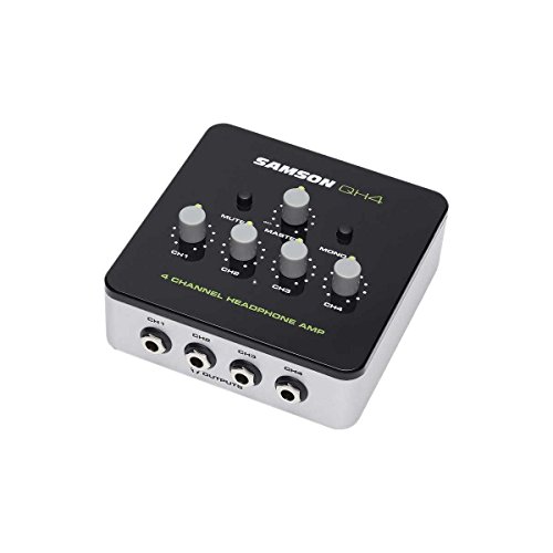 Samson QH4 4-Channel Studio Headphone Amplifier + Stereo Headphones + Stereo Interconnect Cable, 10 feet - Top Value Amplifier Bundle