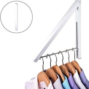 Stock Your Home Single Foldable Clothing Rack, Wall-Mounted Retractable Clothes Hanger for Laundry Dryer Room, Hanging Drying Rod, Small Collapsible Folding Garment Racks, Dorm Accessories (White)