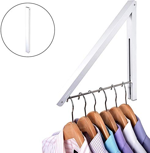 Stock Your Home Single Foldable Clothing Rack, Wall-Mounted Retractable Clothes Hanger for Laundry Dryer Room, Hanging Drying Rod, Small Collapsible Folding Garment Racks, Dorm Accessories (White)