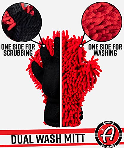 Adam's Microfiber Dual Wash Mitt - Premium, Soft Chenille Microfiber for Safe Washing - Scrubbing Side That is Great for Sap, Tar, and Other Tough to Remove Deposits