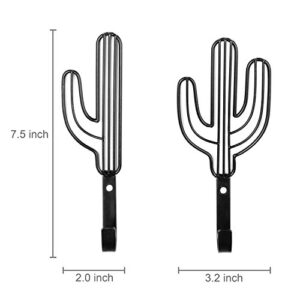 MyGift Wall Mounted Black Metal Coat Hooks with Cute Cactus Shaped Design, Decorative Hooks for Hanging Hat, Coat, Towel, Leash, Laynard, Set of 2