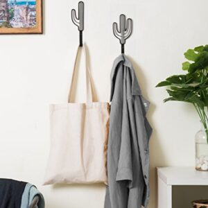 MyGift Wall Mounted Black Metal Coat Hooks with Cute Cactus Shaped Design, Decorative Hooks for Hanging Hat, Coat, Towel, Leash, Laynard, Set of 2