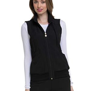 HeartSoul Break On Through Women Scrubs Vest Zip Front HS500, M, Black