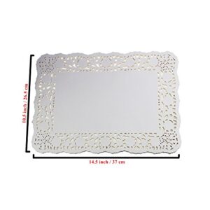 LJY 100 Pieces White Lace Rectangle Paper Doilies Cake Packaging Pads Wedding Tableware Decoration (10.5" x 14.5")