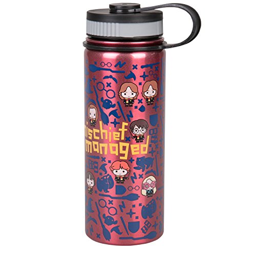 Harry Potter Stainless Steel Water Bottle - With Mischief Managed Chibi Character Design - 550ml