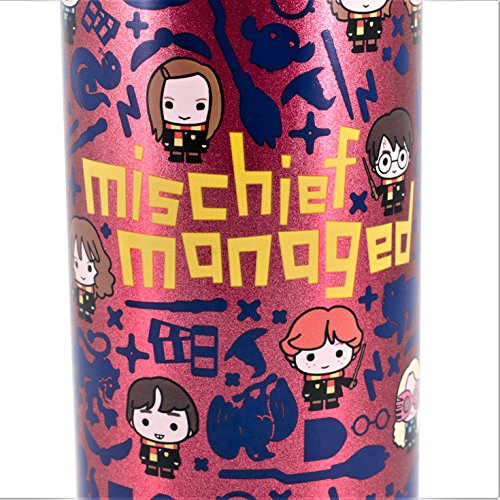 Harry Potter Stainless Steel Water Bottle - With Mischief Managed Chibi Character Design - 550ml