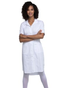 cherokee women scrubs dress workwear professionals button front ww500, xl, white