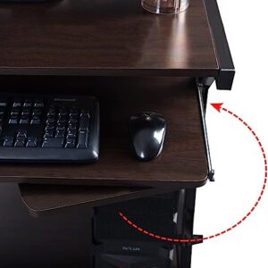 OFFICEJOY Computer Desk Cart Home Office Desk, Mobile Laptop Table Workstation Writing Desk Study Desk with Keyboard Tray, Printer Shelf on Wheels,Brown