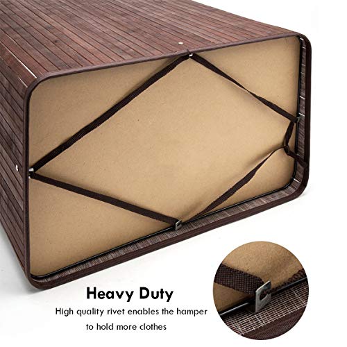 Casart Bamboo Hamper Laundry Basket Folding Double Rectangle Washing Cloth Storage Bag Lid (brown, rectangle)