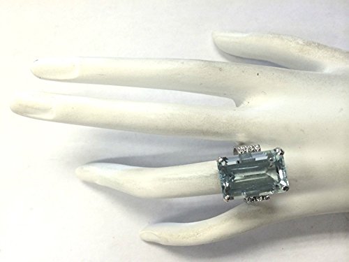 Zhiwen DOCCESTU Vintage Fashion Women 925 Silver Aquamarine Gemstone Ring Engagement Wedding Jewelry Size 5-11 (8#)