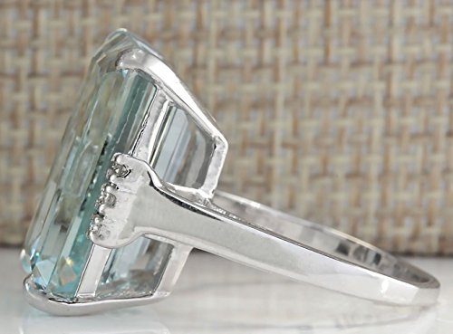 Zhiwen DOCCESTU Vintage Fashion Women 925 Silver Aquamarine Gemstone Ring Engagement Wedding Jewelry Size 5-11 (8#)