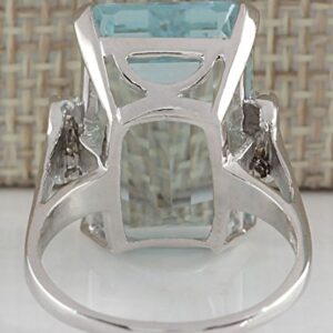 Zhiwen DOCCESTU Vintage Fashion Women 925 Silver Aquamarine Gemstone Ring Engagement Wedding Jewelry Size 5-11 (8#)