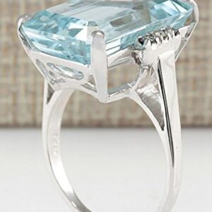 Zhiwen DOCCESTU Vintage Fashion Women 925 Silver Aquamarine Gemstone Ring Engagement Wedding Jewelry Size 5-11 (8#)