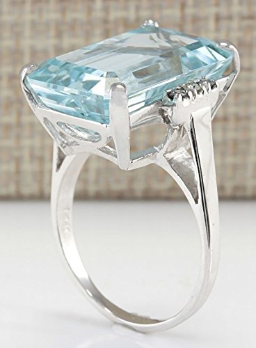 Zhiwen DOCCESTU Vintage Fashion Women 925 Silver Aquamarine Gemstone Ring Engagement Wedding Jewelry Size 5-11 (8#)