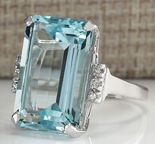 Zhiwen DOCCESTU Vintage Fashion Women 925 Silver Aquamarine Gemstone Ring Engagement Wedding Jewelry Size 5-11 (8#)