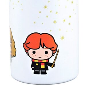 Harry Potter Stainless Steel Water Bottle Thermos - White with Harry, Ron and Hermione Chibi Character Design - Double Wall Insulated - 550ml