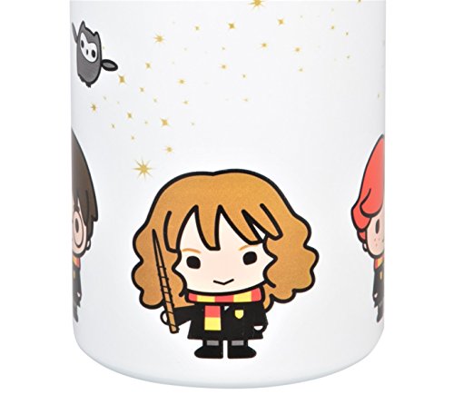 Harry Potter Stainless Steel Water Bottle Thermos - White with Harry, Ron and Hermione Chibi Character Design - Double Wall Insulated - 550ml