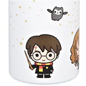 Harry Potter Stainless Steel Water Bottle Thermos - White with Harry, Ron and Hermione Chibi Character Design - Double Wall Insulated - 550ml