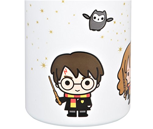 Harry Potter Stainless Steel Water Bottle Thermos - White with Harry, Ron and Hermione Chibi Character Design - Double Wall Insulated - 550ml