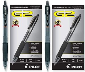 pilot g2 retractable premium gel ink roller ball pens, fine pt, 24 pack, black
