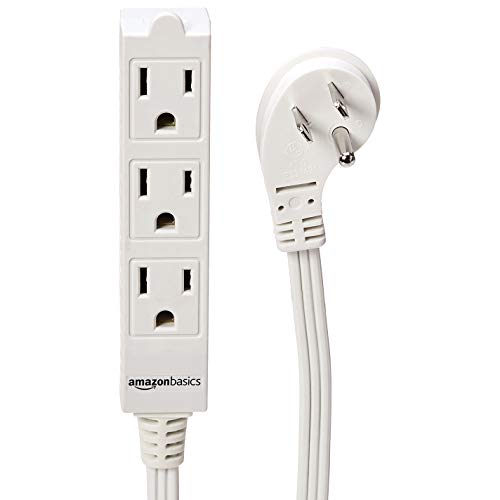 Amazon Basics 12-Foot 3-Prong Indoor Extension Cord Power Strip - Flat Plug, Grounded - 13 Amps, 1625 Watts, 125 VAC - 2-Pack, White