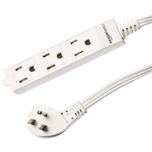 Amazon Basics 12-Foot 3-Prong Indoor Extension Cord Power Strip - Flat Plug, Grounded - 13 Amps, 1625 Watts, 125 VAC - 2-Pack, White