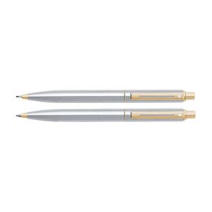 sheaffer sentinel, brushed chrome cap & barrel, gold plate trim, ball point pen & 0.7mm pencil set (e932551dc)