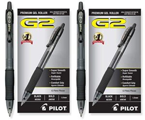 pilot g2 retractable premium gel ink roller ball pens, bold pt, 24 pack, black