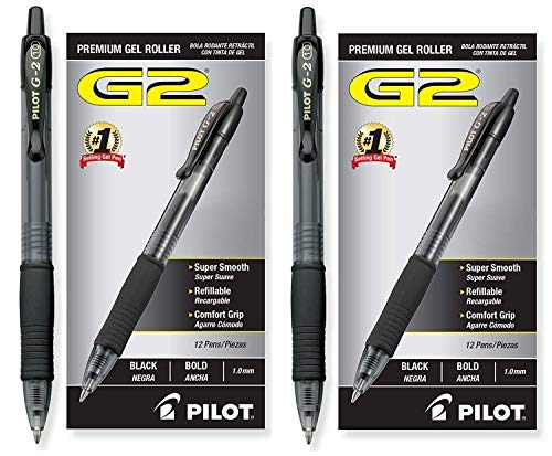 Pilot G2 Retractable Premium Gel Ink Roller Ball Pens, Bold Pt, 24 Pack, Black