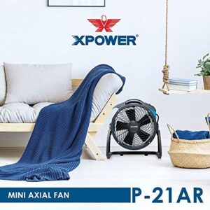 XPOWER P-21AR 11" Diameter Industrial High Velocity Axial Air Mover/Carpet Dryer/Floor Fan/Utility Blower 1100 CFM, 0.6 Amps