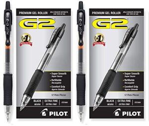 pilot g2 retractable premium gel ink roller ball pens, extra fine, 24 pack, black