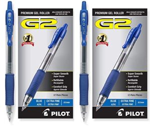 pilot g2 retractable premium gel ink roller ball pens, extra fine, 24 pack, blue
