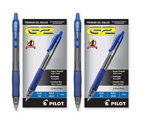 pilot g2 retractable premium gel ink roller ball pens, bold pt, 24 pack, blue