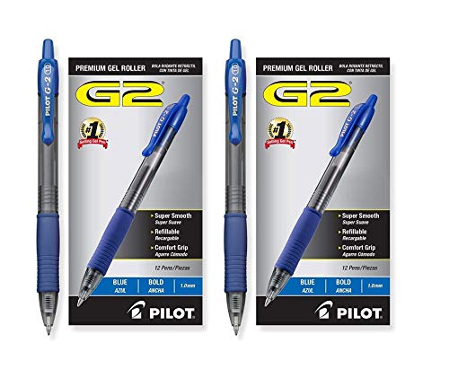 Pilot G2 Retractable Premium Gel Ink Roller Ball Pens, Bold Pt, 24 Pack, Blue