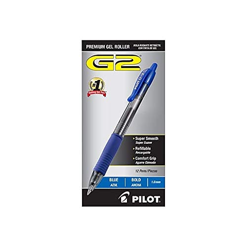 Pilot G2 Retractable Premium Gel Ink Roller Ball Pens, Bold Pt, 24 Pack, Blue