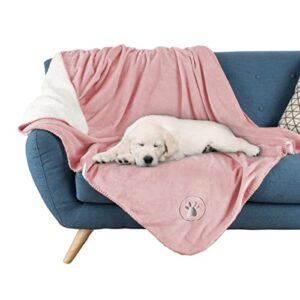 waterproof pet blanket – reversible pink throw protects couch, car, bed from spills, stains, or fur – dog and cat blankets by petmaker (50x60)