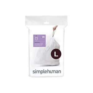 simplehuman code l custom fit drawstring trash bags in dispenser packs, 20 count, 18 liter / 4.7 gallon, white