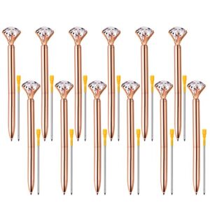 coopay 12 pieces big crystal diamond pens rose gold pens metal ballpoint pens and 12 pieces ballpoint pen refills in black ink for school office